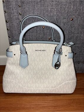 NEW!! Michael Kors White & Light Blue Tote Satchel
